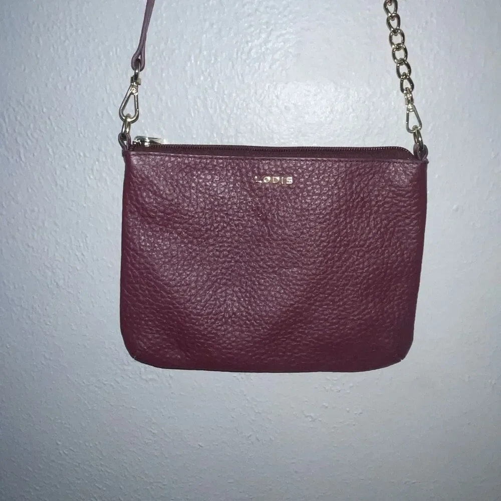 Lodis Purple Pebbled Leather Crossbody Bag With Convertible To Handbag Strap